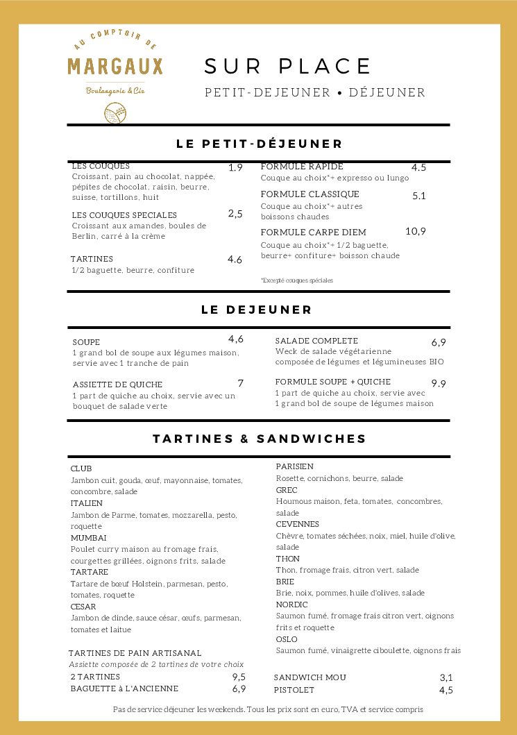 Au Comptoir de Margaux - Menu sur place